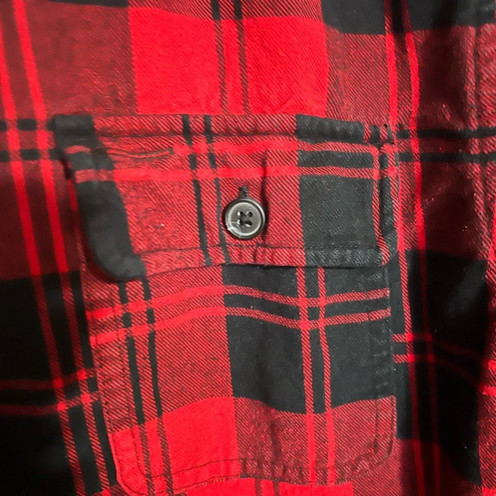ORIGINAL USE Red and Black Flannel Button Down Shirt with Removable Hood Wms‎ S